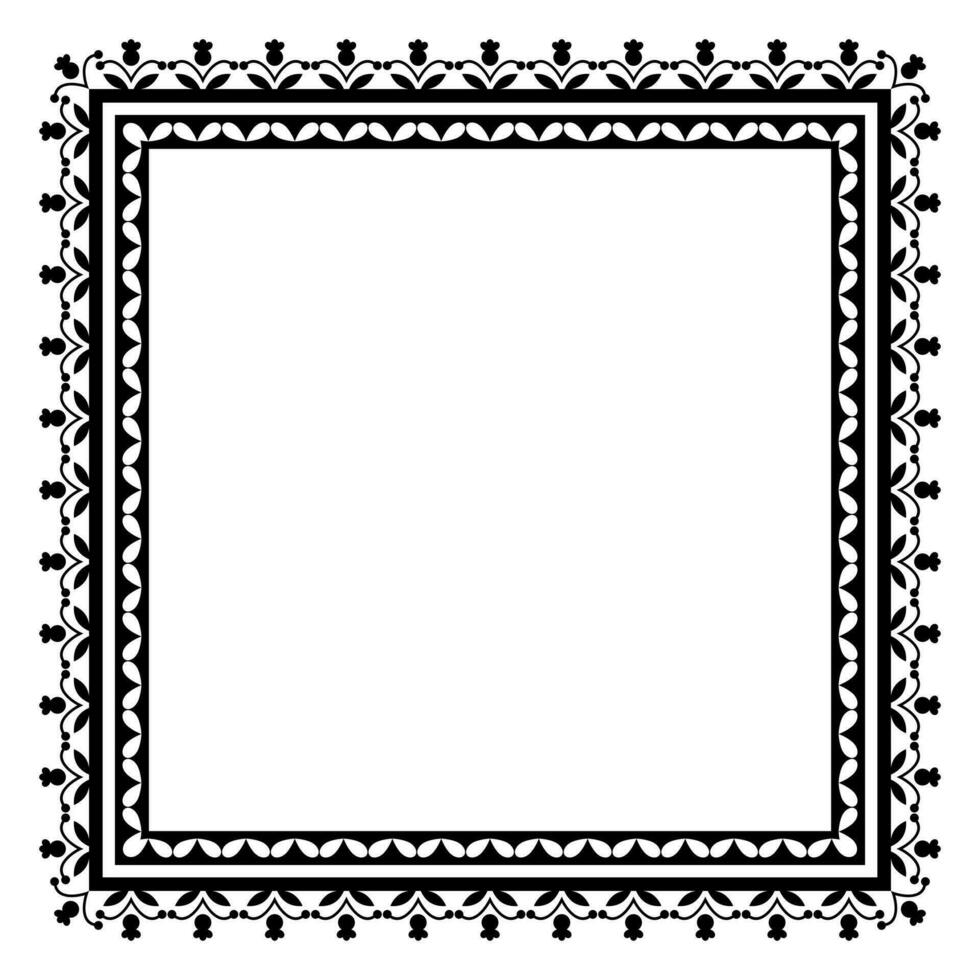 Border frame square pattern. Islamic, indian, greek motifs. Geometric frames in black color isolated on white background vector