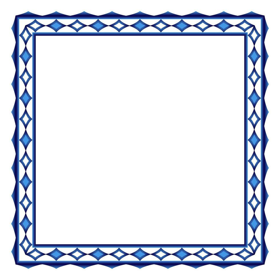 Border frame ceramic tile pattern. Islamic, indian, arabic motifs. Damask border square pattern. Porcelain ethnic bohemian background vector