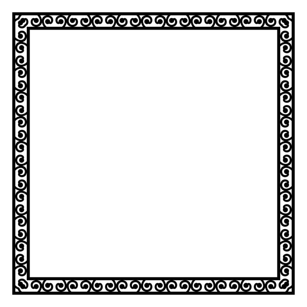 Border frame square pattern. Islamic, indian, greek motifs. Geometric frames in black color isolated on white background vector