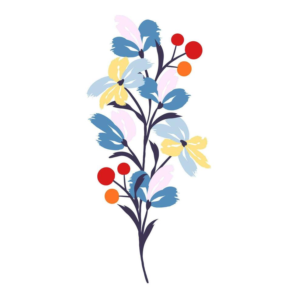 Floral bouquet of brush strokes with brush texture. Flowery branch. Background with floral pattern vector
