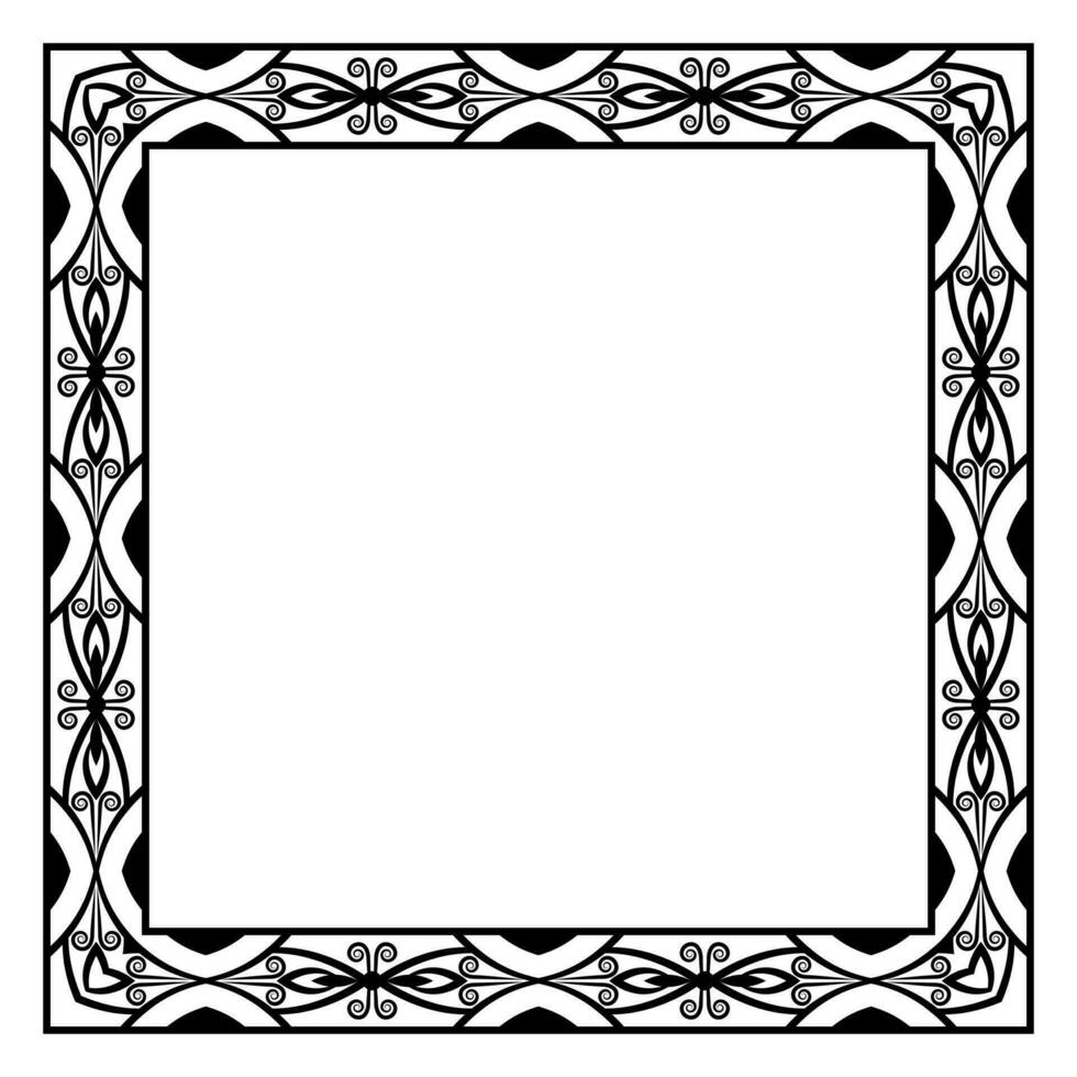 Border frame square pattern. Islamic, indian, greek motifs. Geometric frames in black color isolated on white background vector