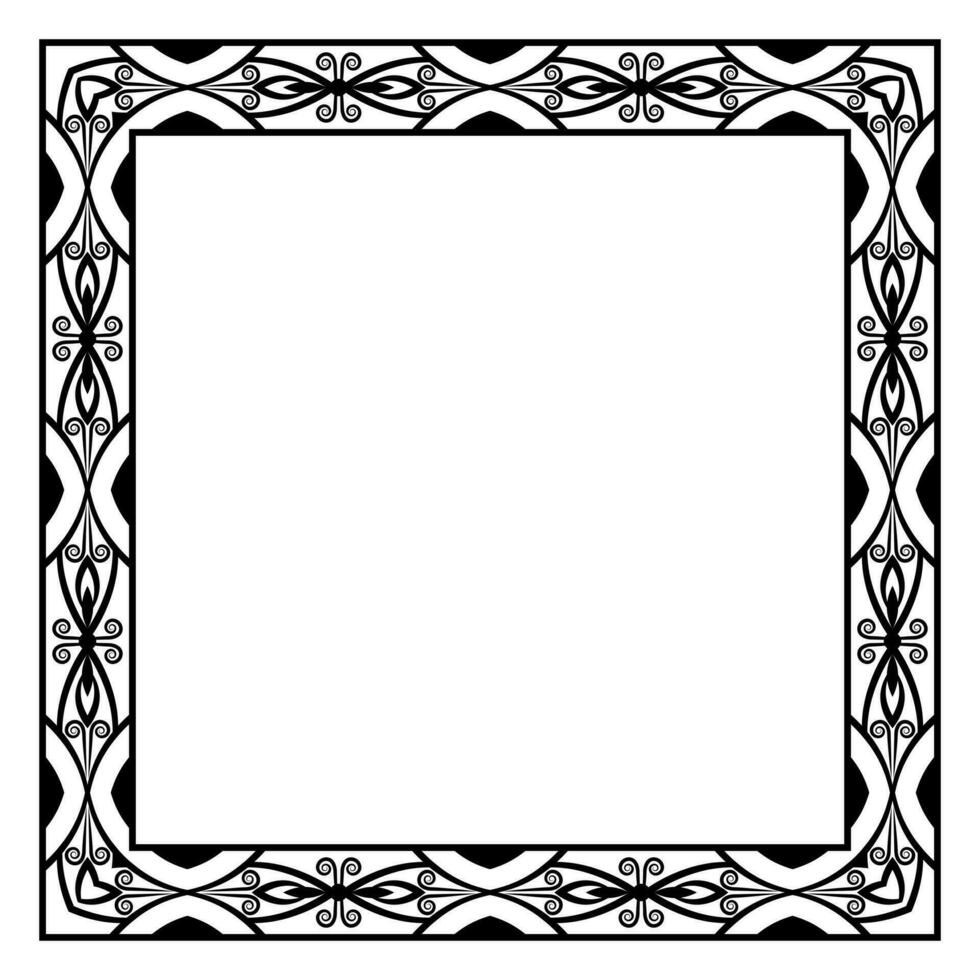 Border frame square pattern. Islamic, indian, greek motifs. Geometric frames in black color isolated on white background vector