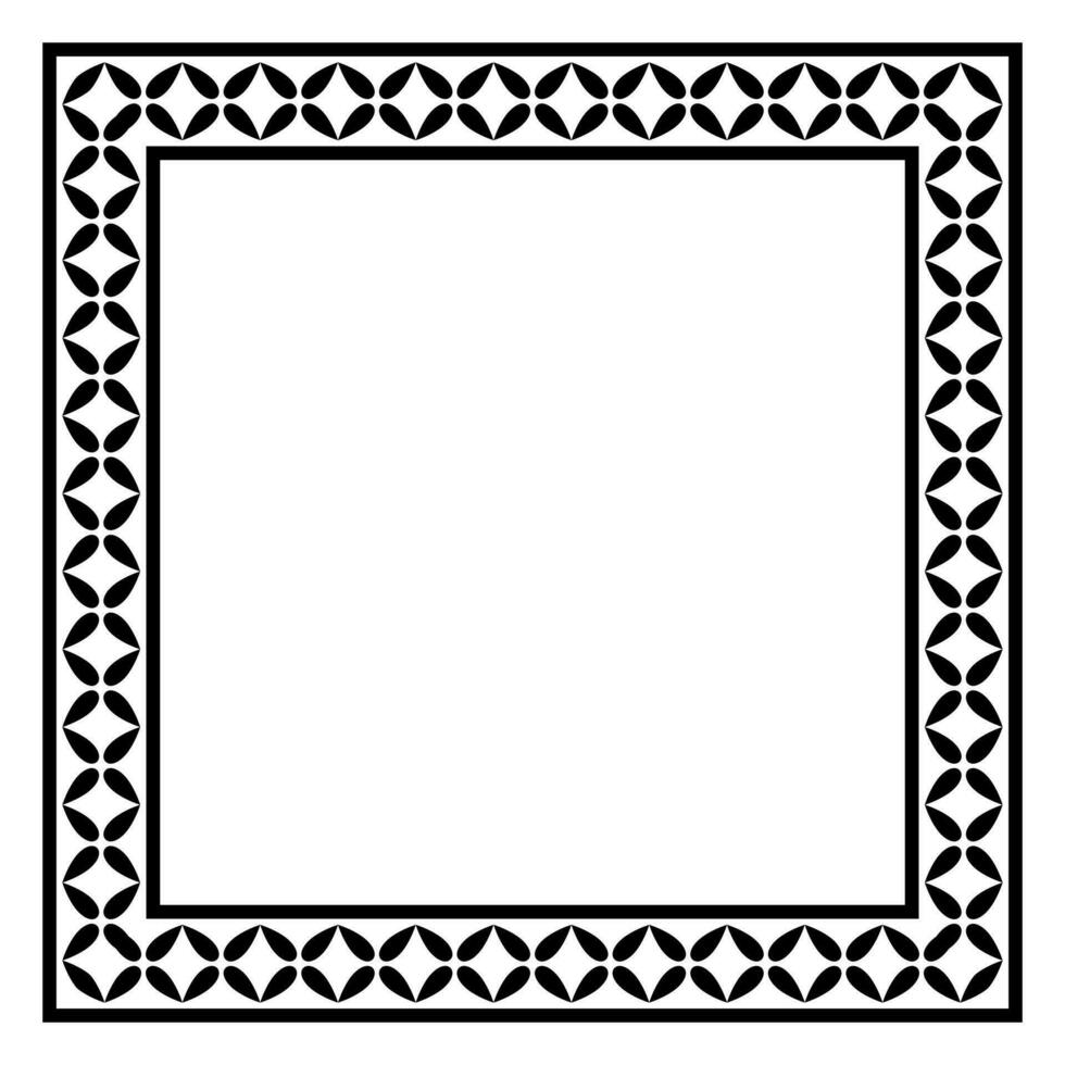 Border frame square pattern. Islamic, indian, greek motifs. Geometric frames in black color isolated on white background vector