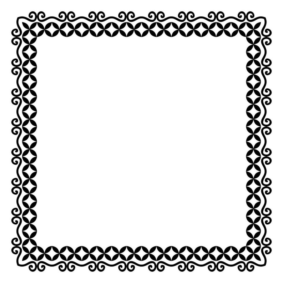 Border frame square pattern. Islamic, indian, greek motifs. Geometric frames in black color isolated on white background vector