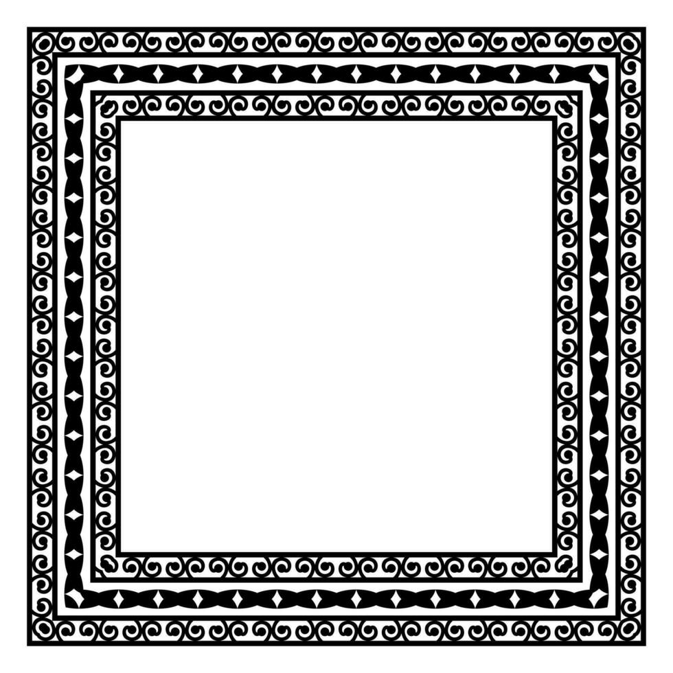 Border frame square pattern. Islamic, indian, greek motifs. Geometric frames in black color isolated on white background vector
