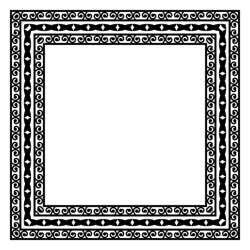 Border frame square pattern. Islamic, indian, greek motifs. Geometric frames in black color isolated on white background vector