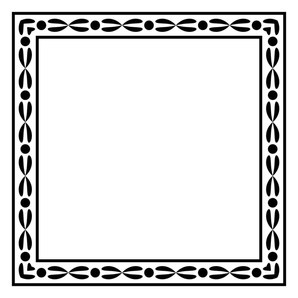 Border frame square pattern. Islamic, indian, greek motifs. Geometric frames in black color isolated on white background vector