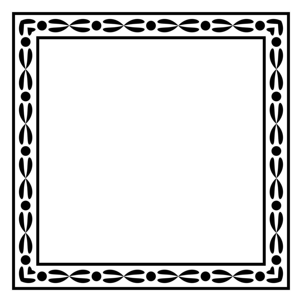 Border frame square pattern. Islamic, indian, greek motifs. Geometric frames in black color isolated on white background vector