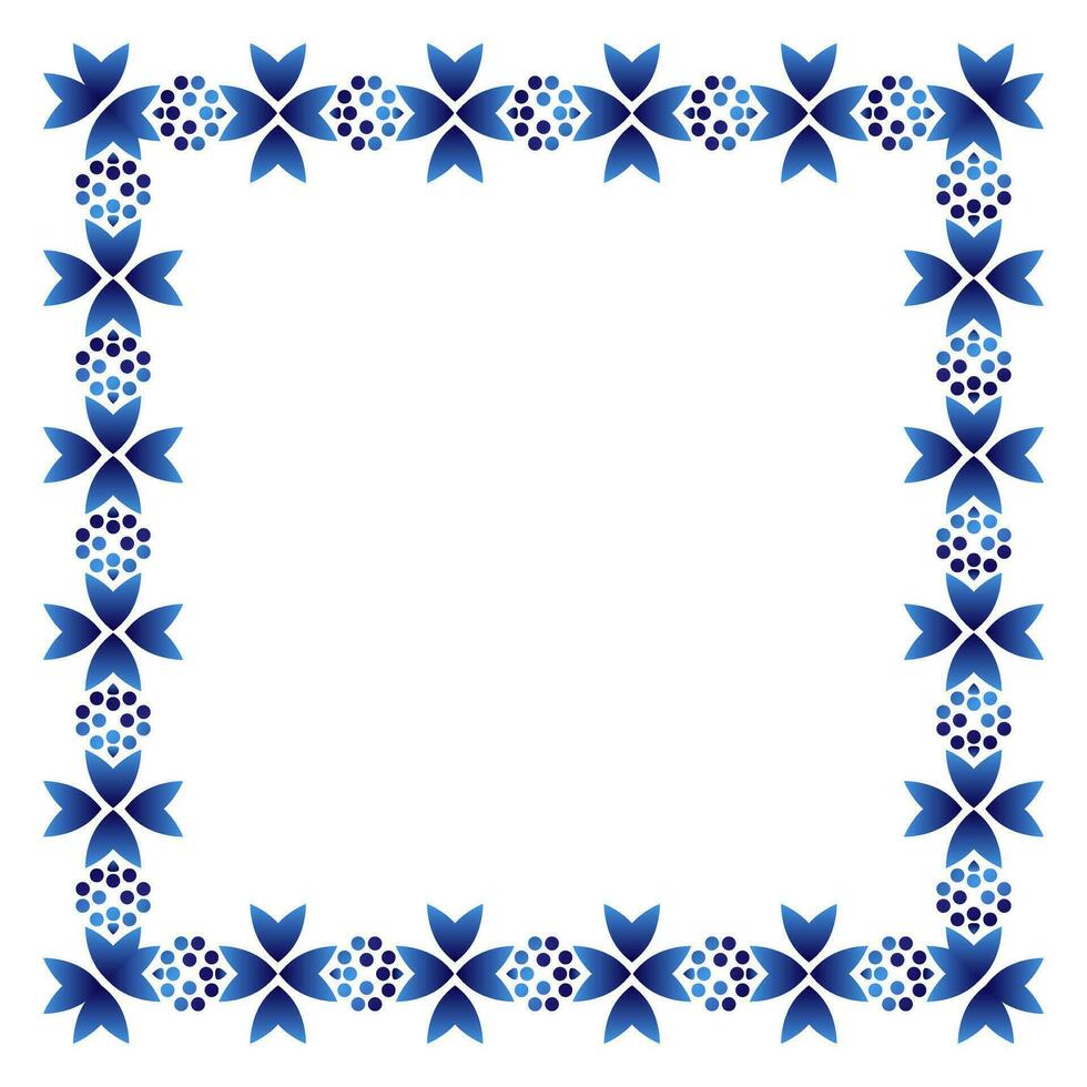 Border frame ceramic tile pattern. Islamic, indian, arabic motifs. Damask border square pattern. Porcelain ethnic bohemian background vector