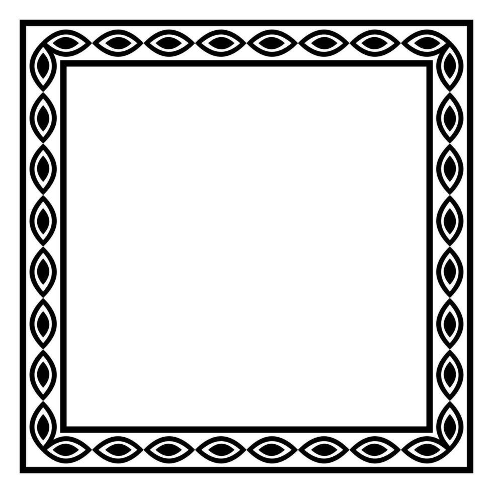 Border frame square pattern. Islamic, indian, greek motifs. Geometric frames in black color isolated on white background vector