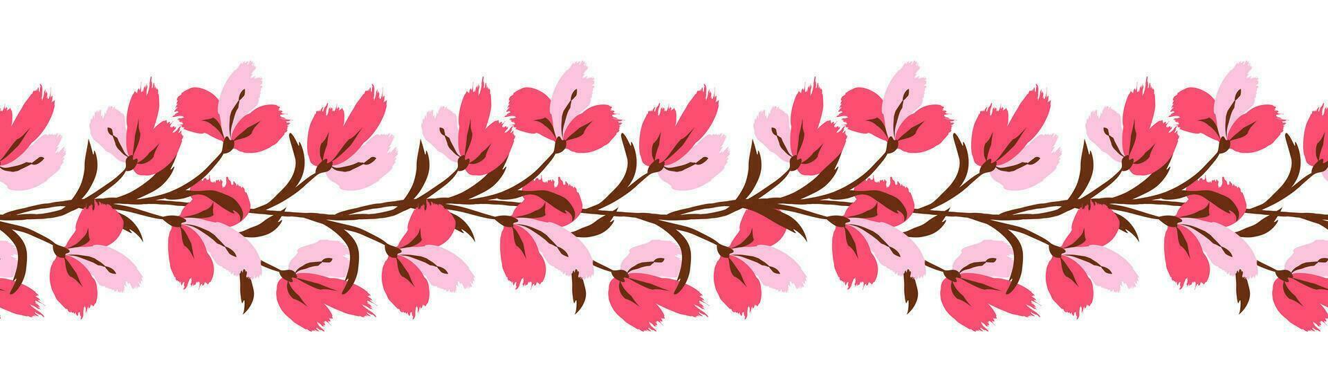 Floral seamless border. Background with bouquet flower branch brush strokes. Border frame made of flowers. Seamless pattern vector
