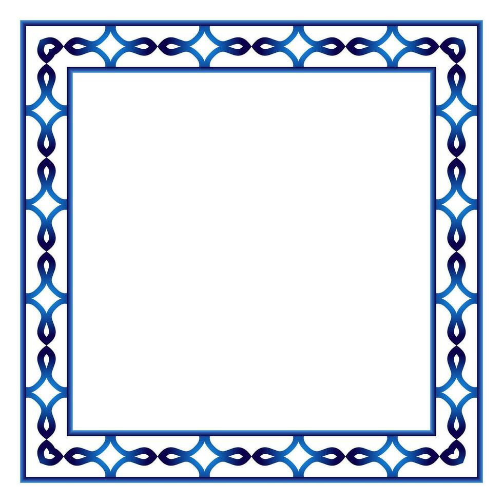 Border frame ceramic tile pattern. Islamic, indian, arabic motifs. Damask border square pattern. Porcelain ethnic bohemian background vector