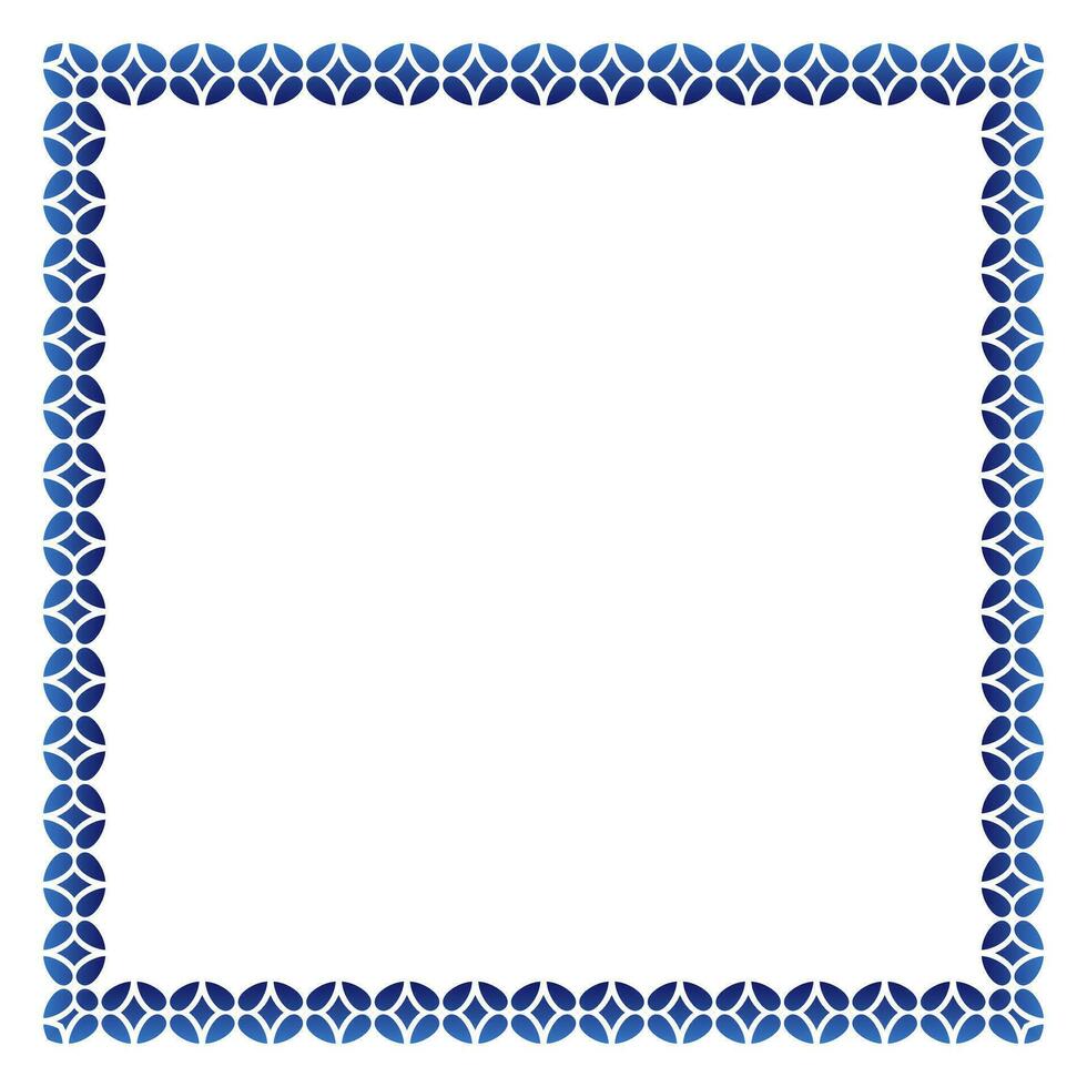 Border frame ceramic tile pattern. Islamic, indian, arabic motifs. Damask border square pattern. Porcelain ethnic bohemian background vector