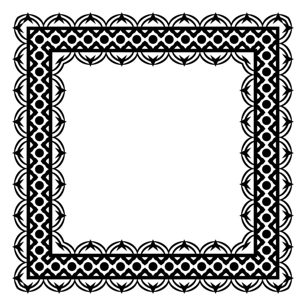 Border frame square pattern. Islamic, indian, greek motifs. Geometric frames in black color isolated on white background vector