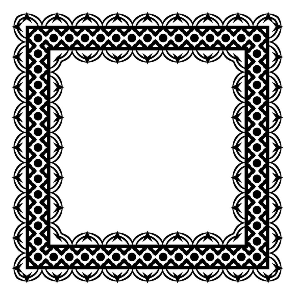 Border frame square pattern. Islamic, indian, greek motifs. Geometric frames in black color isolated on white background vector