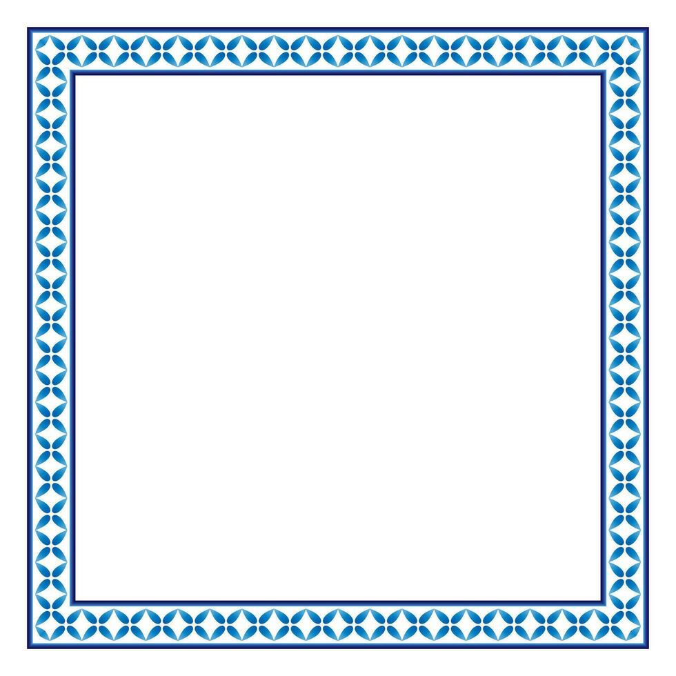 Border frame ceramic tile pattern. Islamic, indian, arabic motifs. Damask border square pattern. Porcelain ethnic bohemian background vector