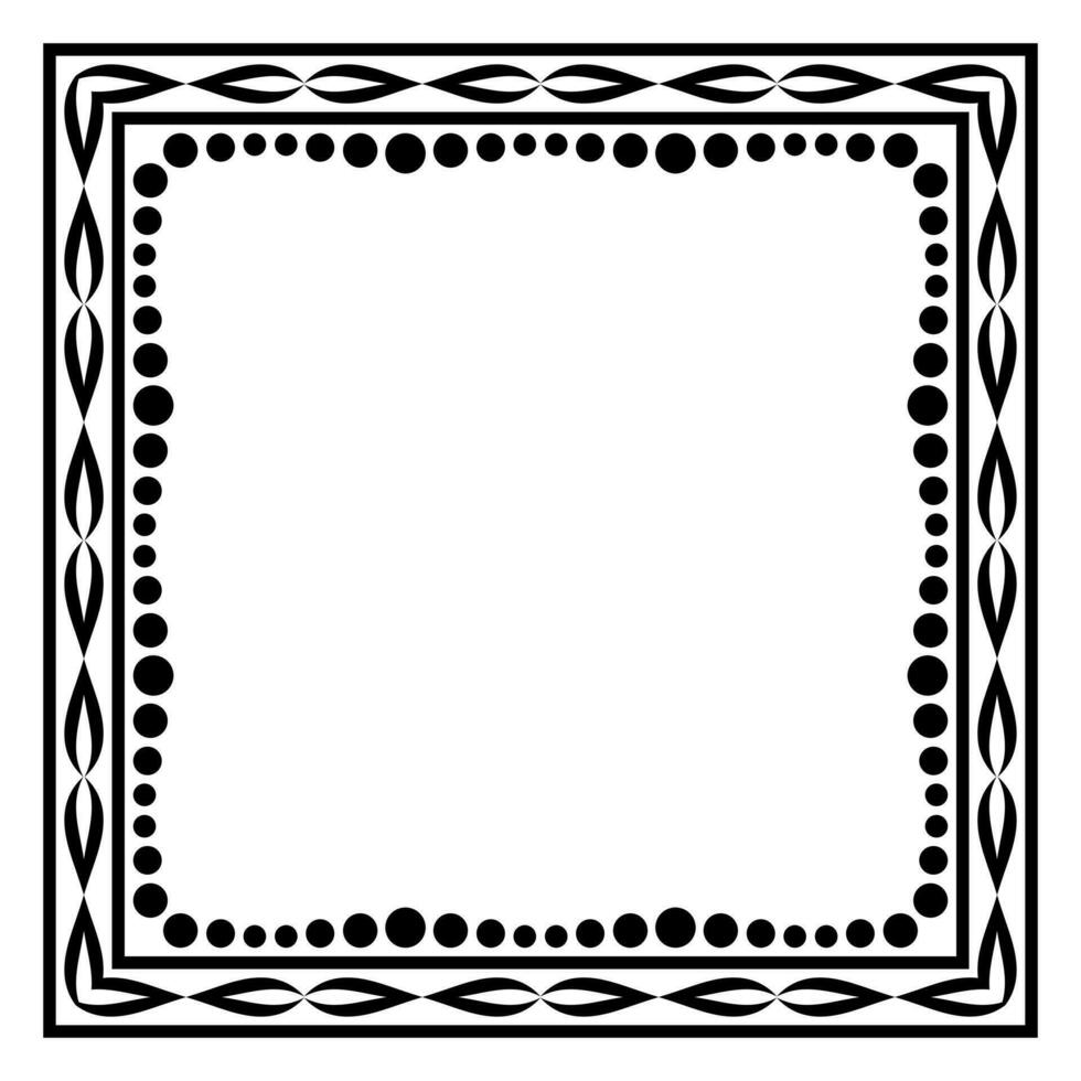 Border frame square pattern. Islamic, indian, greek motifs. Geometric frames in black color isolated on white background vector