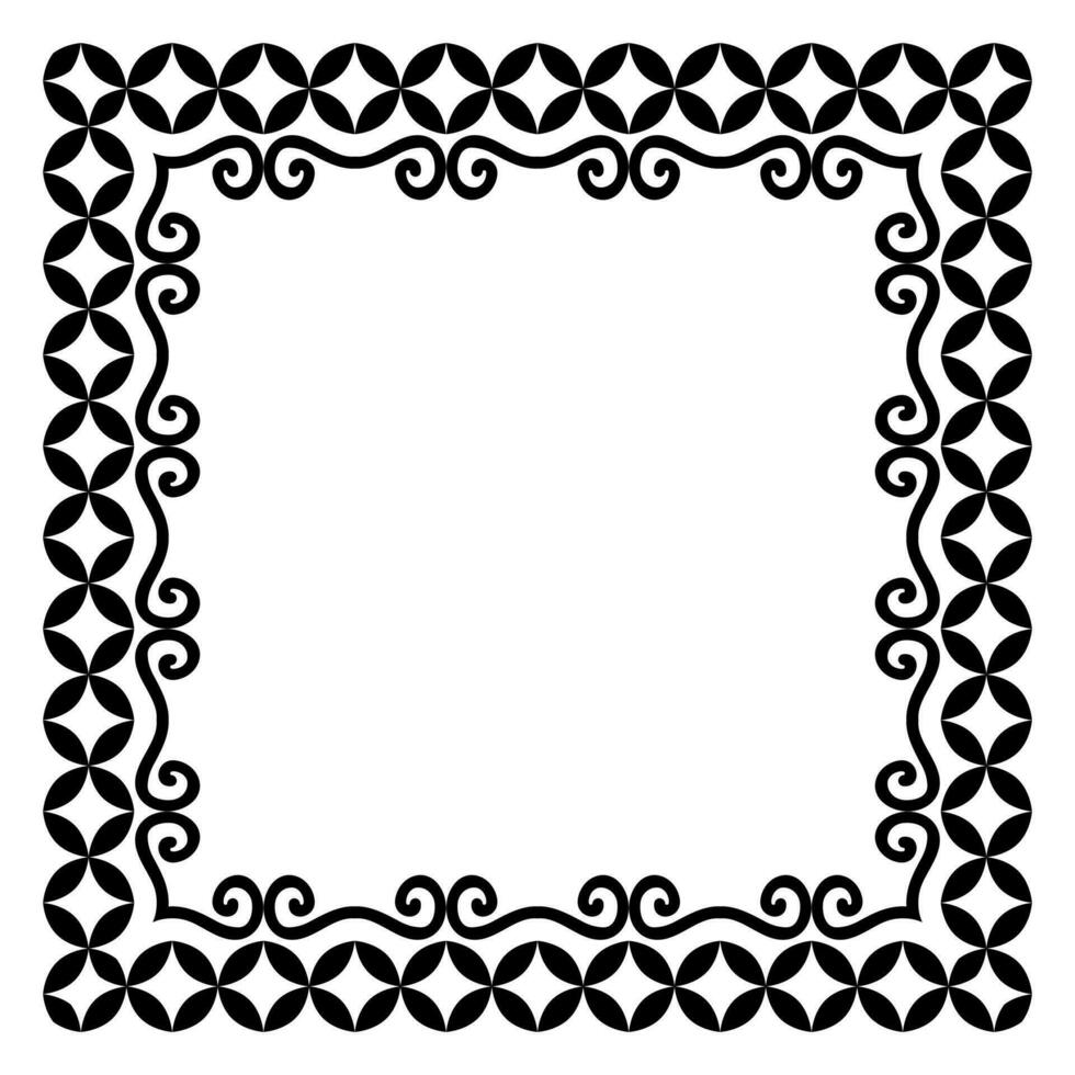 Border frame square pattern. Islamic, indian, greek motifs. Geometric frames in black color isolated on white background vector