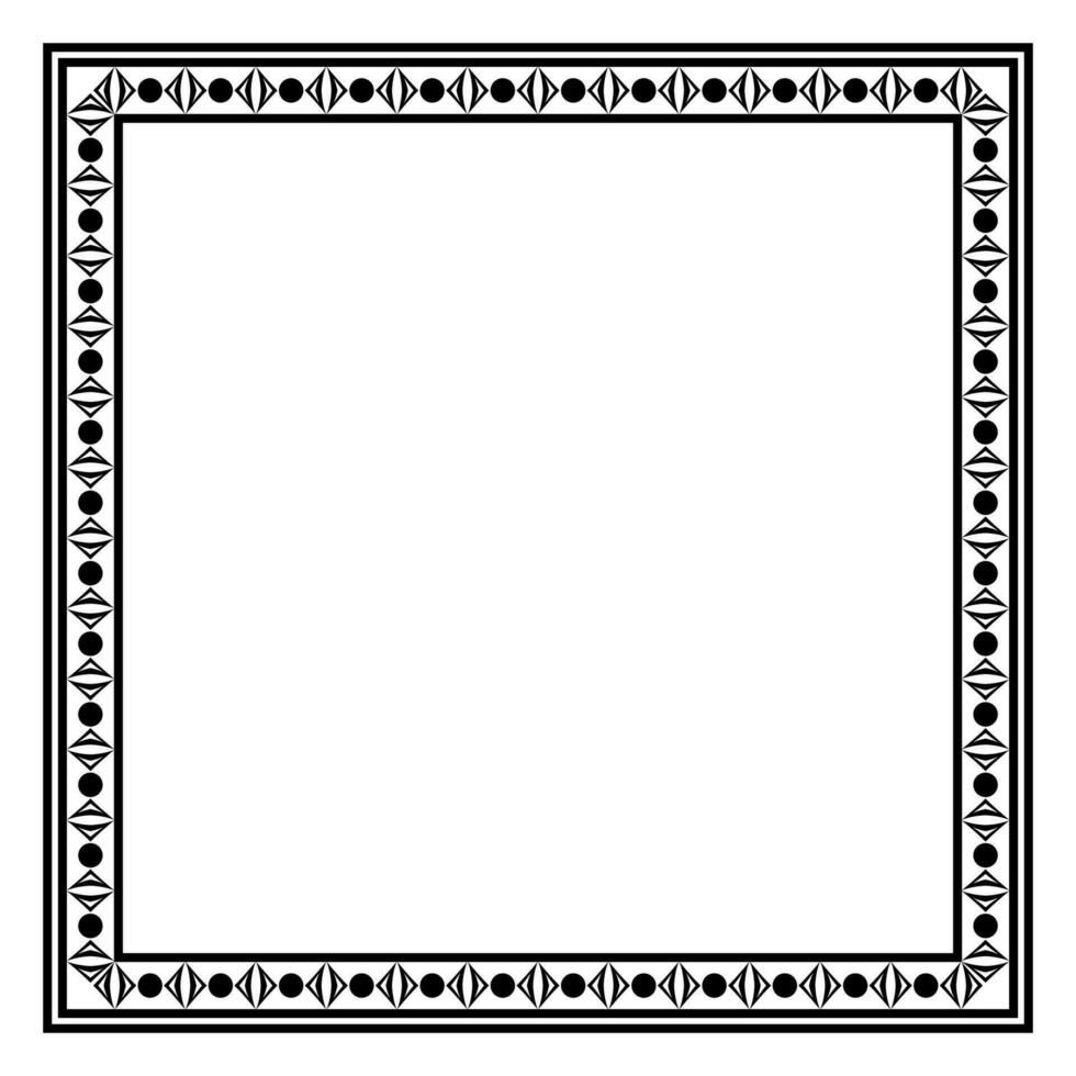 Border frame square pattern. Islamic, indian, greek motifs. Geometric frames in black color isolated on white background vector