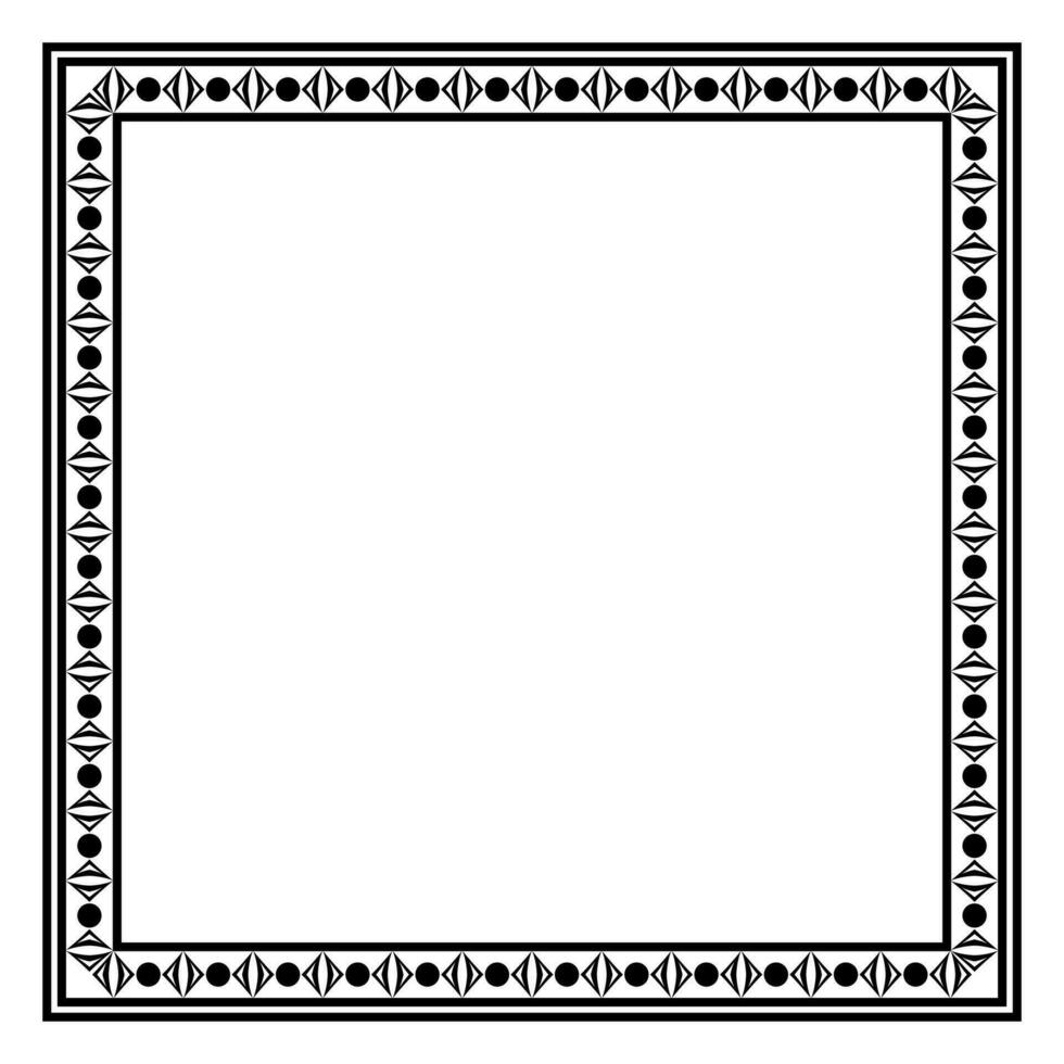 Border frame square pattern. Islamic, indian, greek motifs. Geometric frames in black color isolated on white background vector