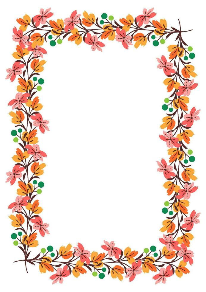 Flower frame border size a4, format a4. Floral pattern. Cute floral background. Background with flower brush strokes vector