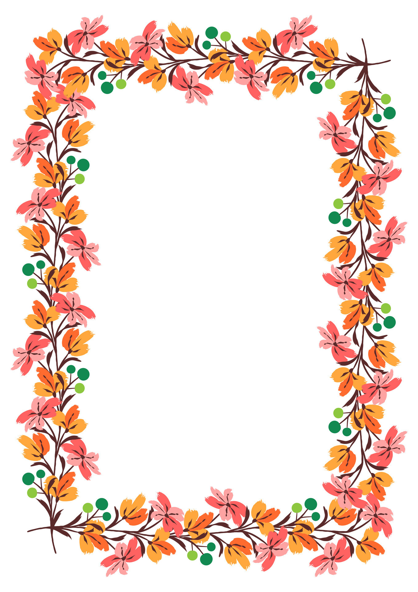 Flower frame border size a4, format a4. Floral pattern. Cute floral