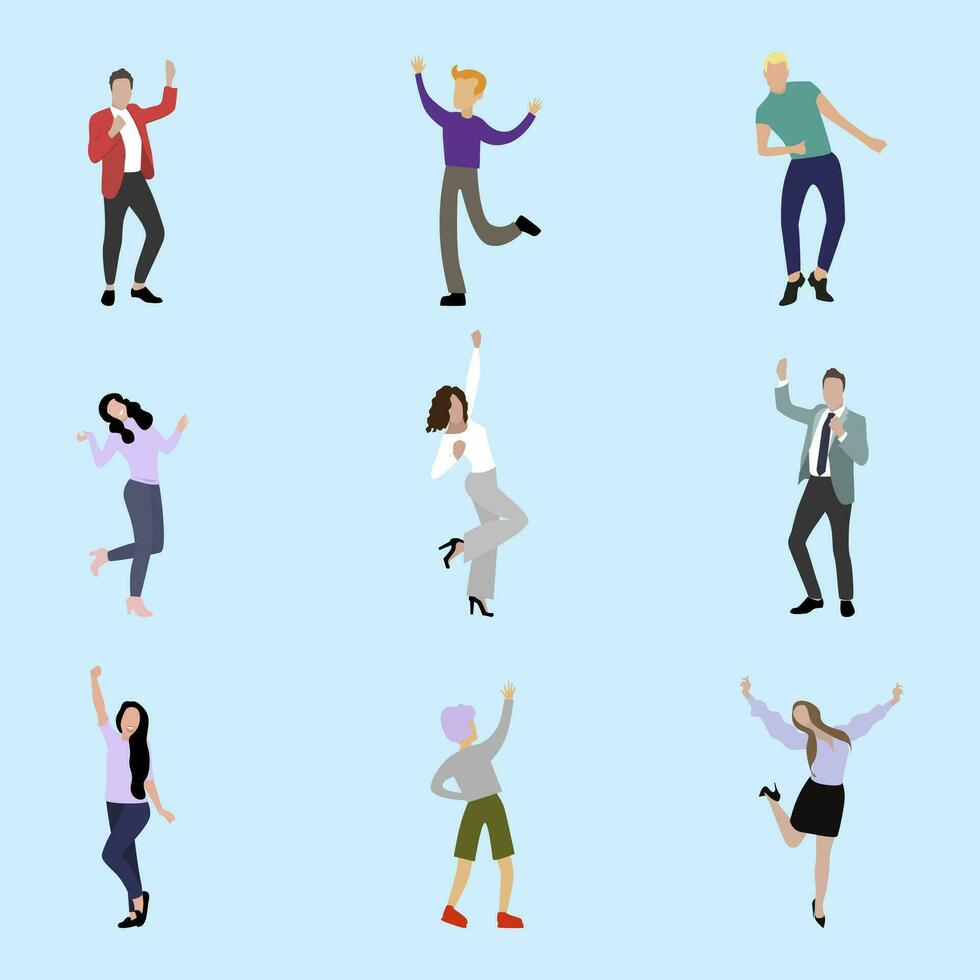 Happy people jumping and celebration. Male and female fun and success, jump active and cheerful, vector illustration