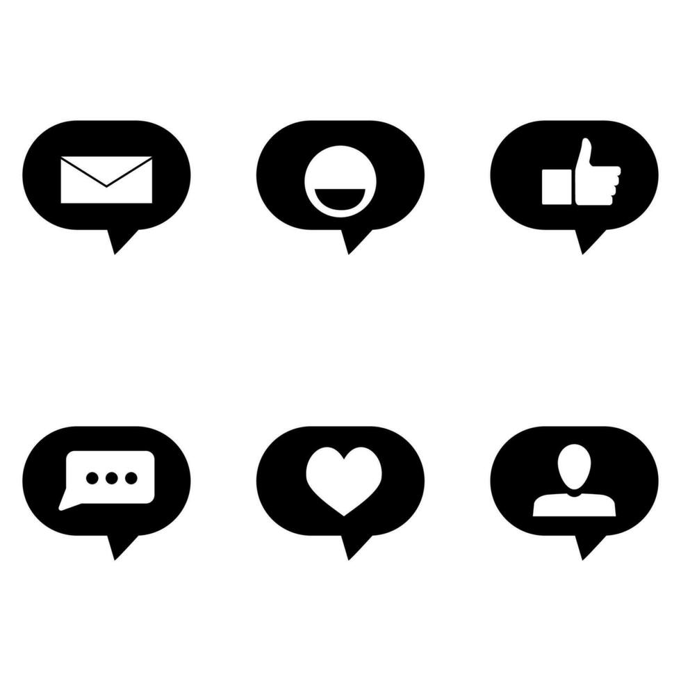 Icon sign symbol for social media. Like envelopem speech bubble and smile, thumb up and heart. Black white style, vector popular sign in speech bubble for count desing illustration