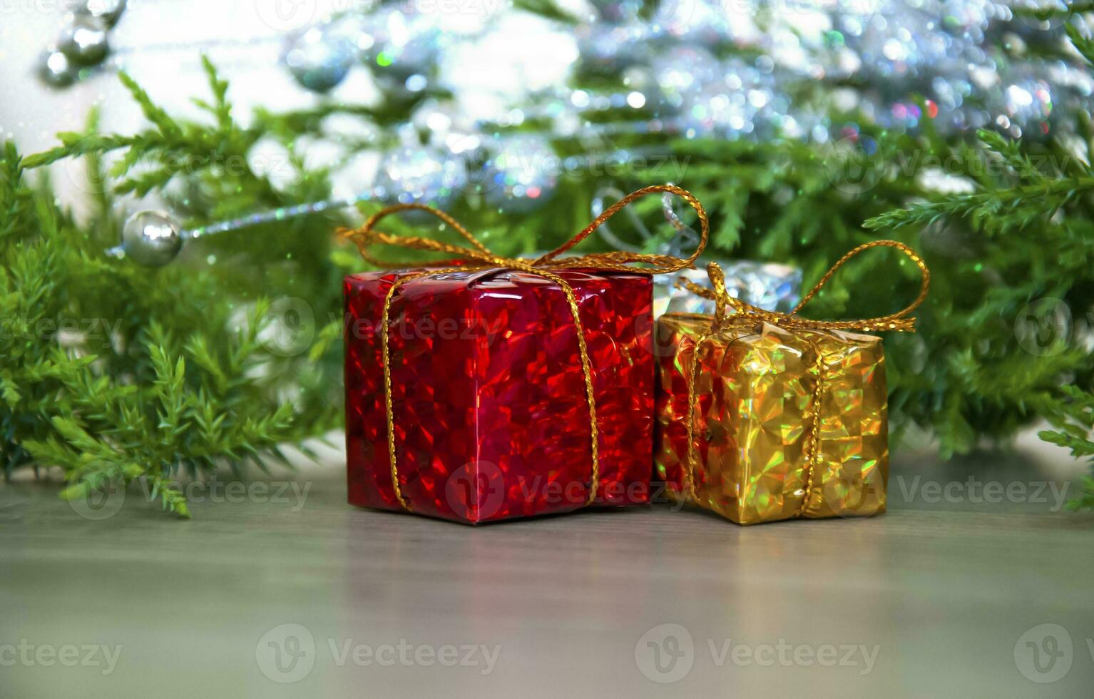 Wrapped gifts under a Christmas tree with copyspace. Christmas holiday picture with copyspace photo