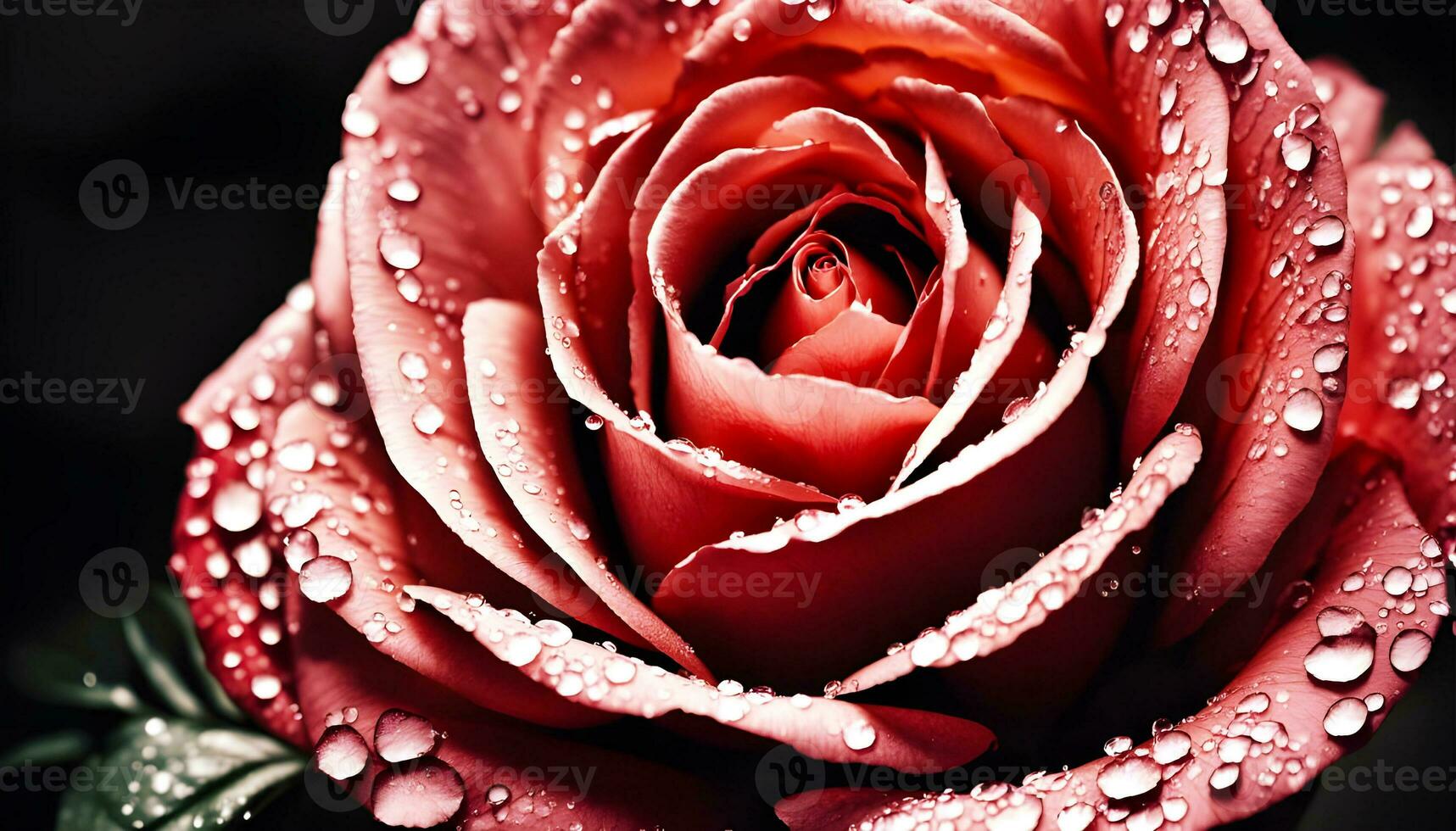 AI generated Beautiful red rose with drops of water on a dark background. photo