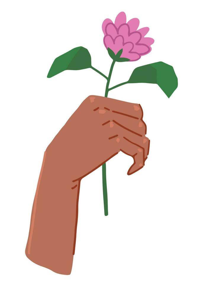 Elegant female hand with flower. International woman day cartoon vector illustration. Flat simple clipart isolated on white.