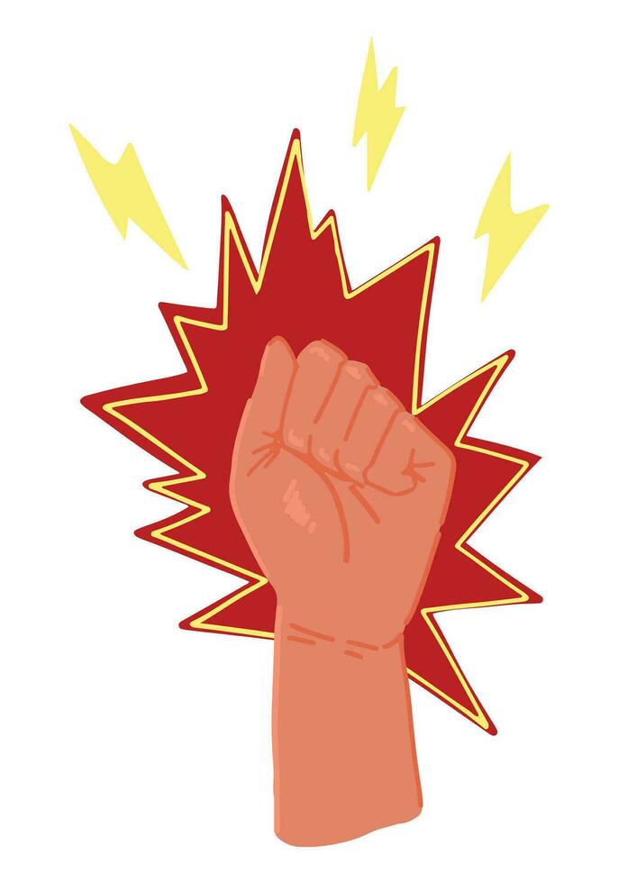 Woman's fist, strong hand gesture. Girl power, feminism concept cartoon vector illustration. Flat simple clipart isolated on white.
