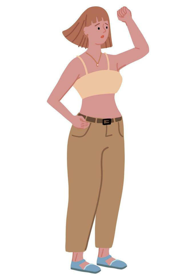 fuerte mujer dibujos animados vector ilustración. feminismo concepto. plano sencillo clipart aislado en blanco.