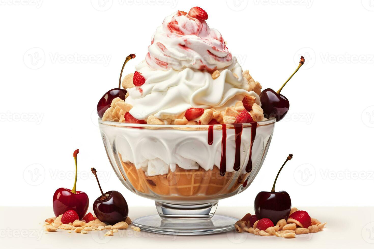AI generated A tasty ice cream sundae on white background. Generative AI. photo