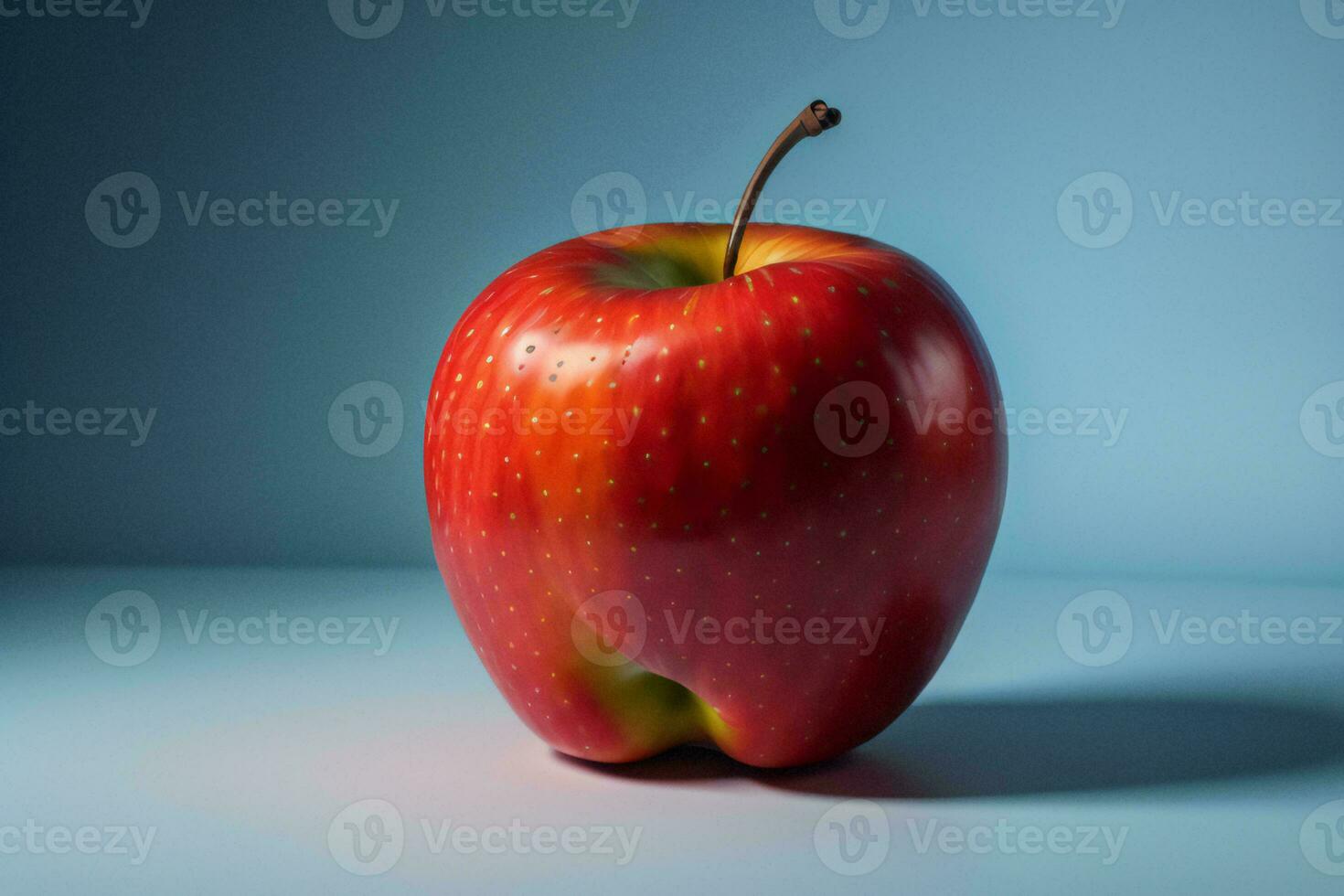AI generated Red apple on a blue background. ai generated photo
