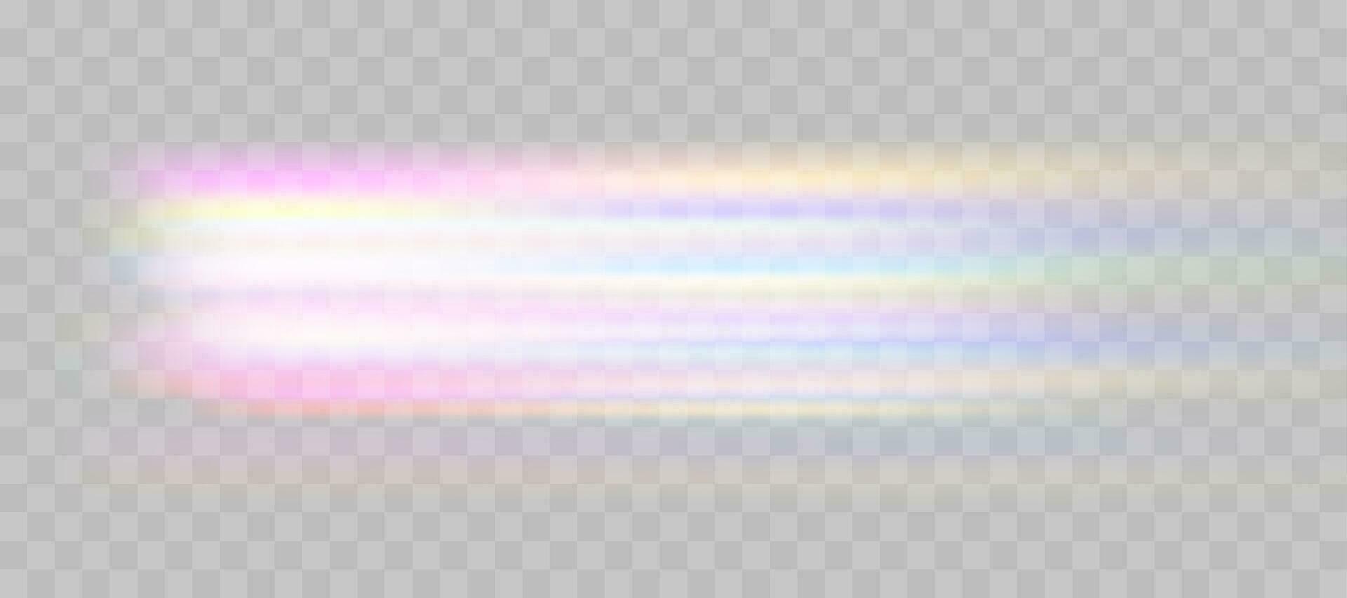 Blurred rainbow refraction overlay effect. Light lens prism effect. Holographic reflection, crystal flare leak shadow overlay. Vector abstract illustration.