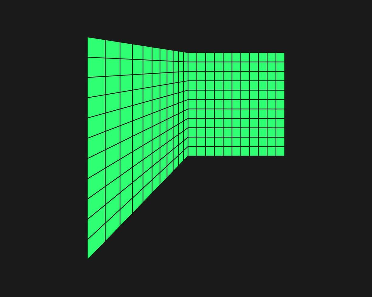Cyberpunk perspective grid. Cyber geometry y2k element. Isolated style on black background. Vector trendy illustration.