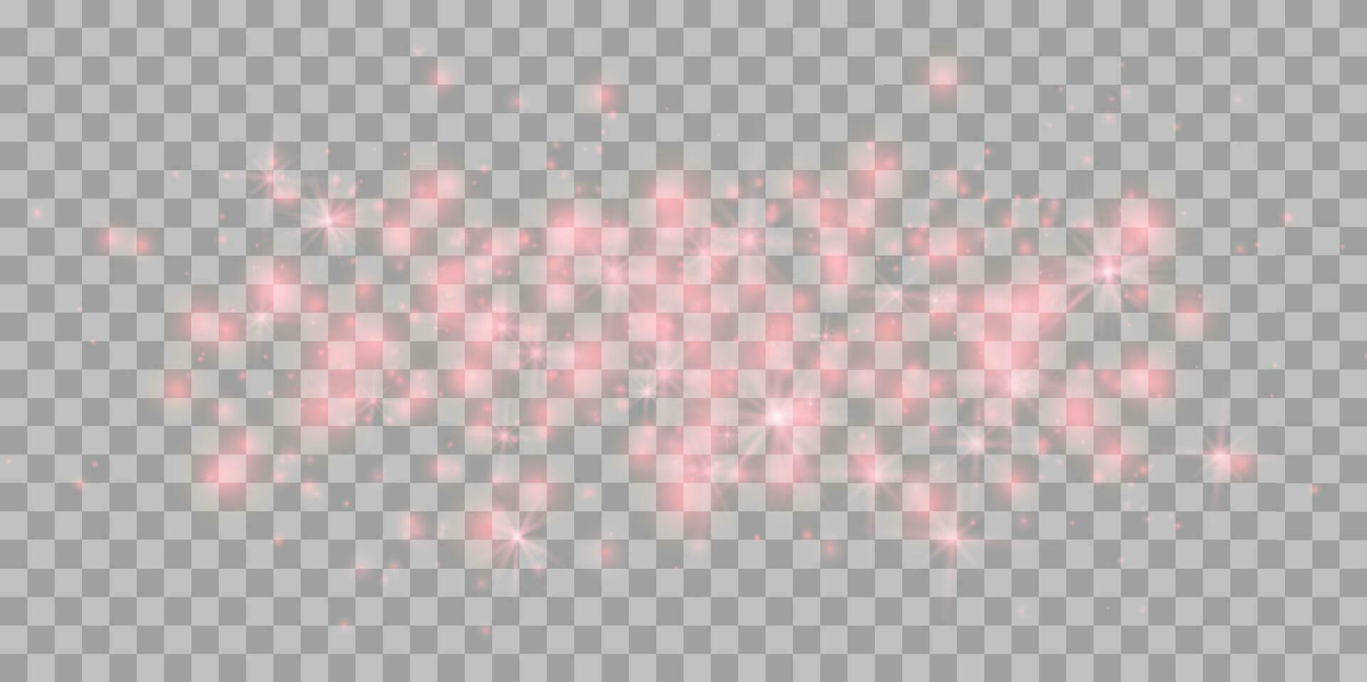 Red magic sparks and dust stars. Red glow flare light effect. Christmas light effect. Vector particles