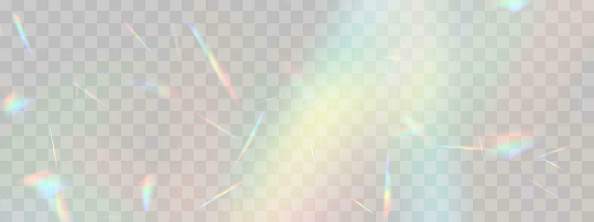 Blurred rainbow refraction overlay effect. Light lens prism effect. Holographic reflection, crystal flare leak shadow overlay. Vector abstract illustration.