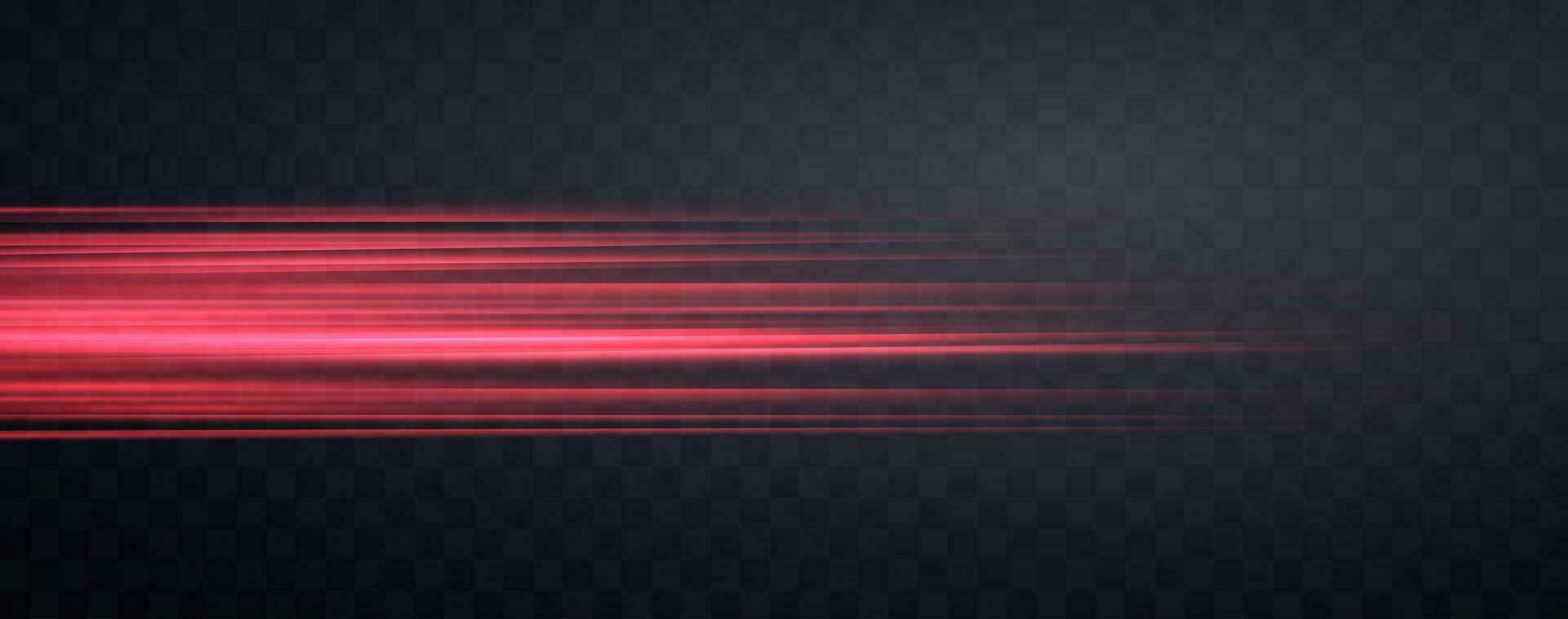 Speed rays, velocity light neon flow, zoom in motion effect, red glow speed lines, colorful light trails, stripes. Abstract background, vector illustration.