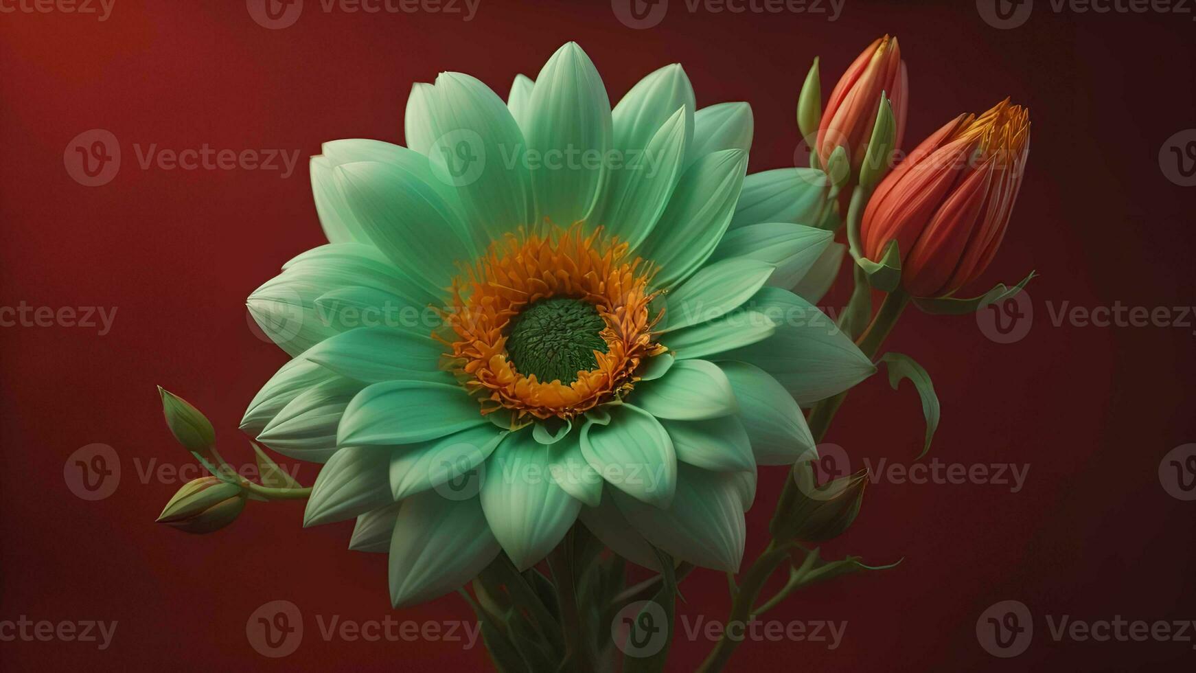 AI generated Flower bouquet on a red background. generative ai photo