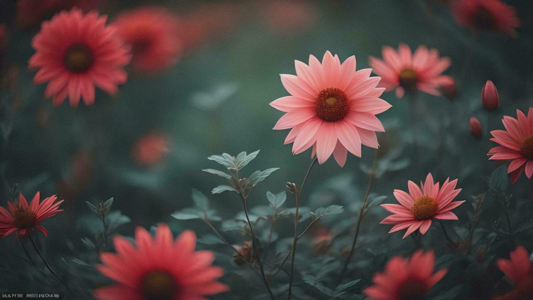 AI generated beautiful pink daisy flower with filter effect retro vintage style soft focus. generative ai photo