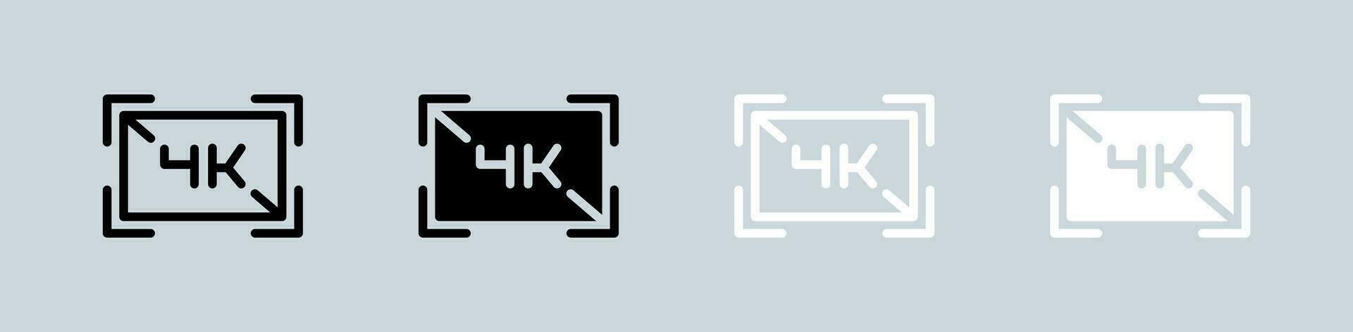4k icon set in black and white. Screen resolution signs vector illustration.
