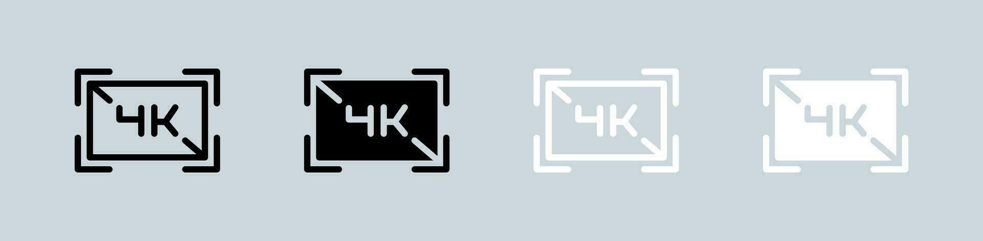 4k icon set in black and white. Screen resolution signs vector illustration.