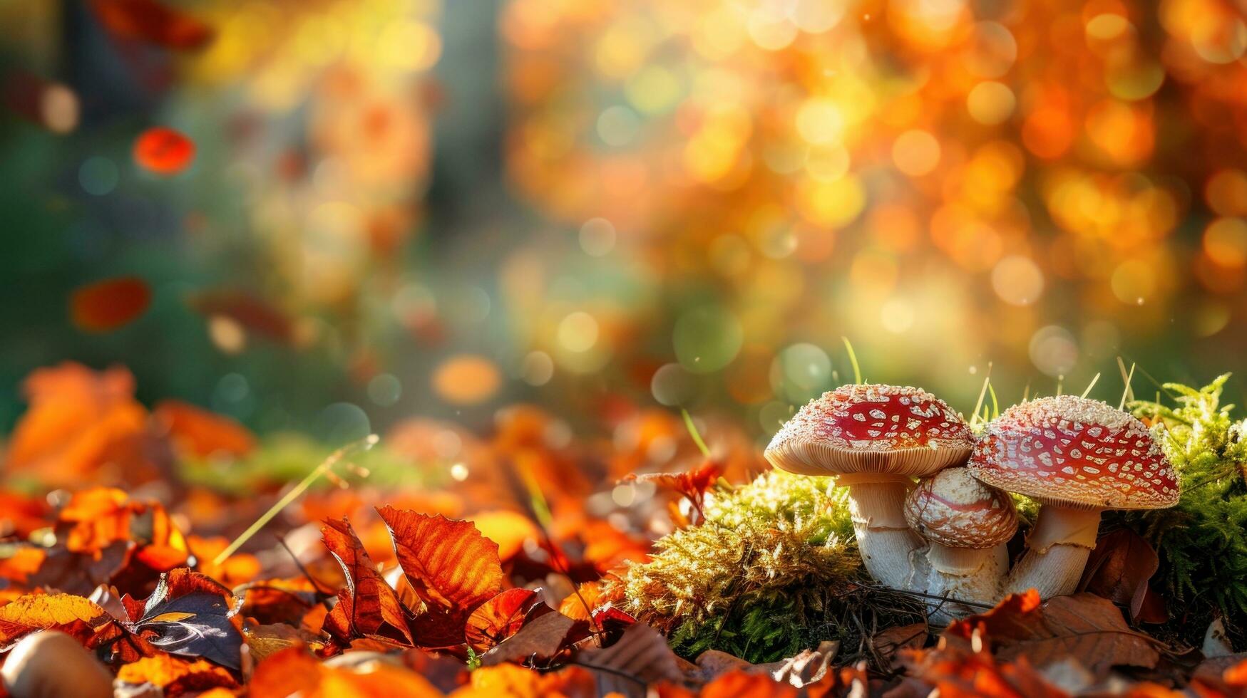 AI generated magic autumn background with copy space photo