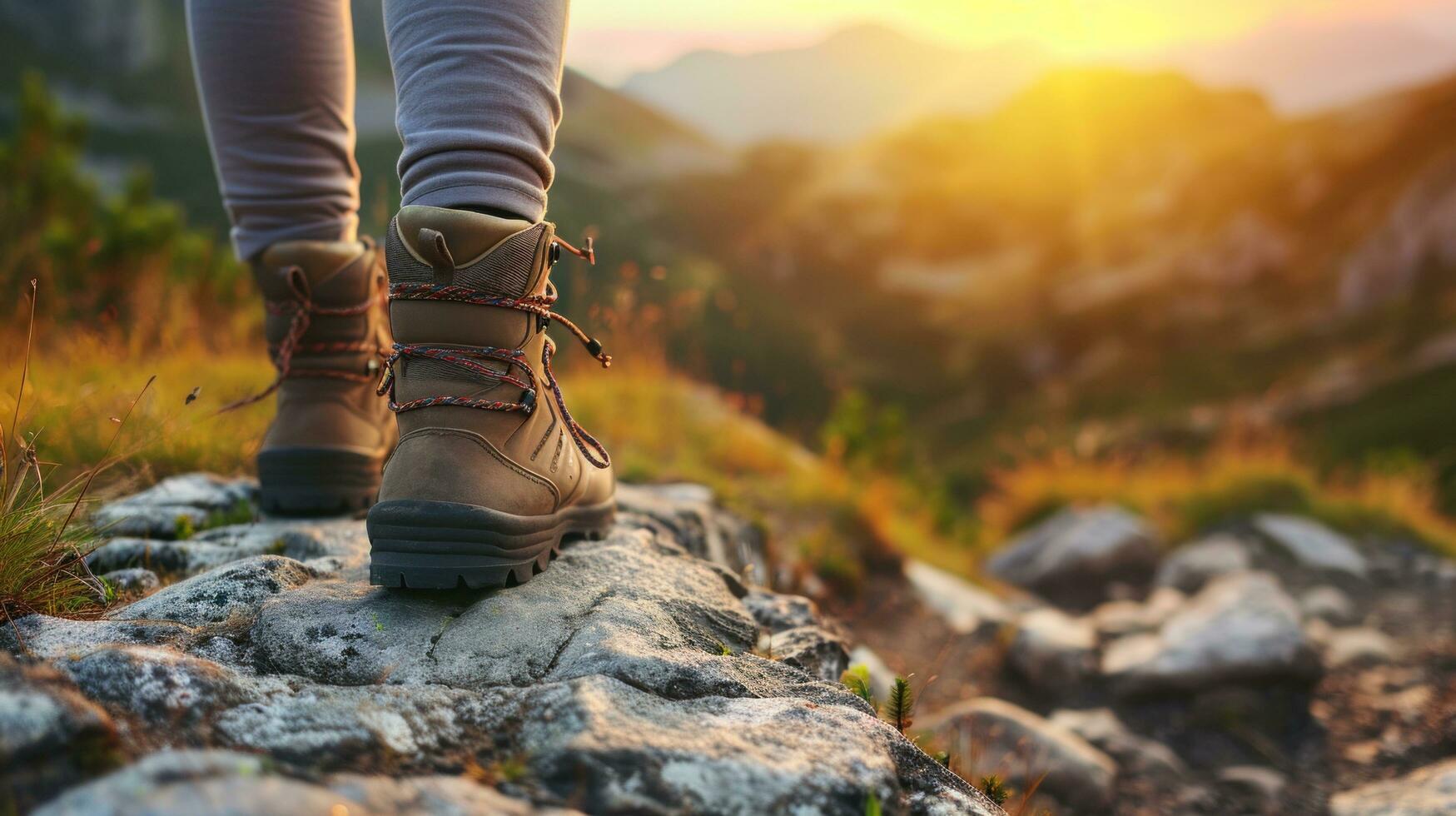 AI generated hiking advertisment background with copy space photo