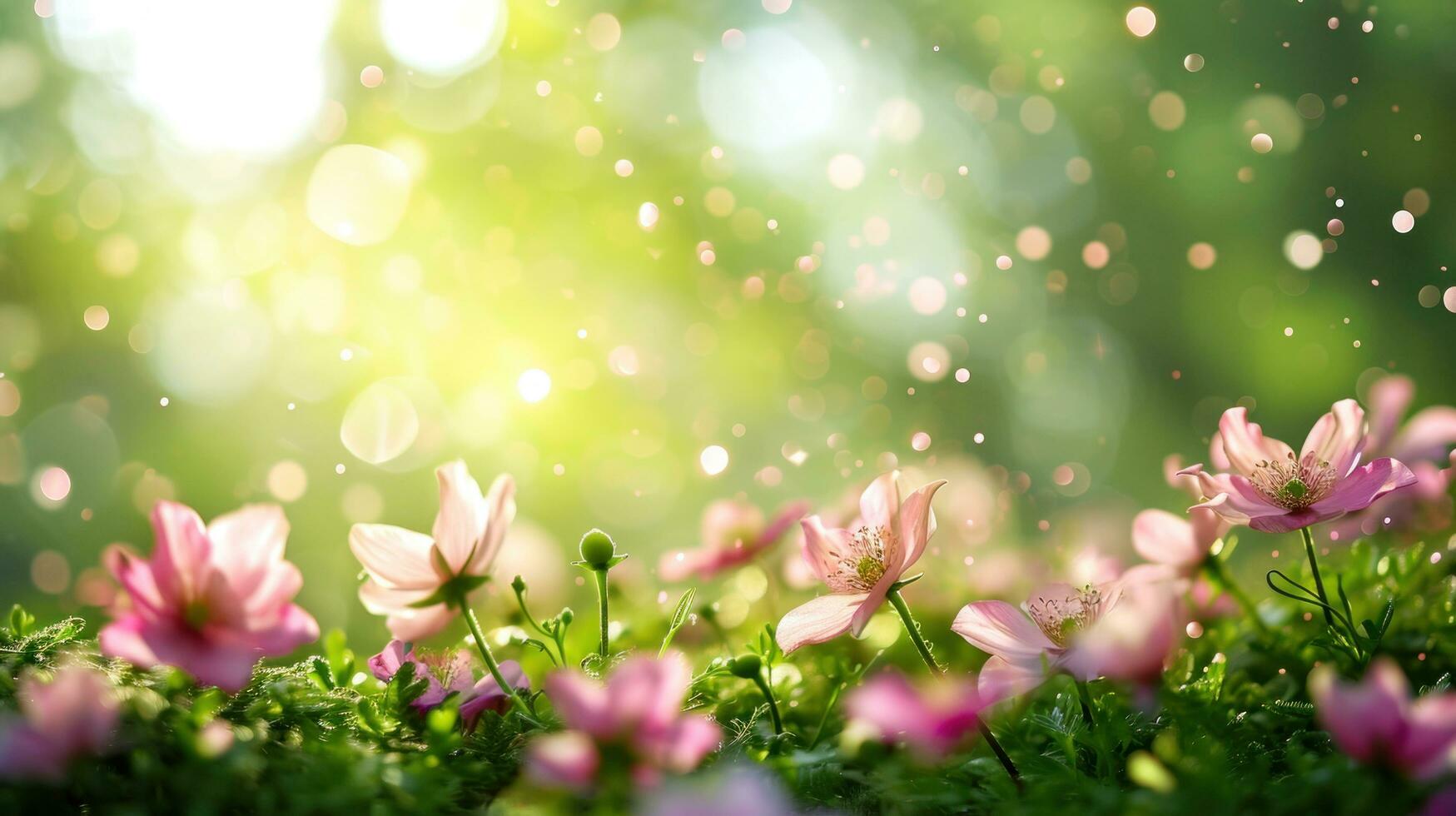 AI generated magic spring background with copy space photo