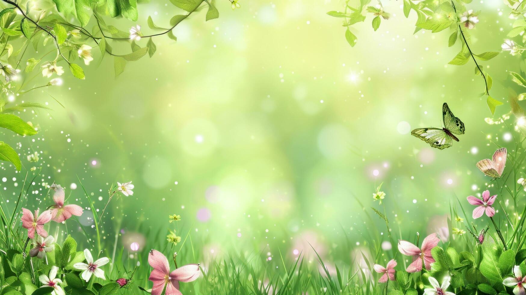 AI generated magic spring background with copy space photo