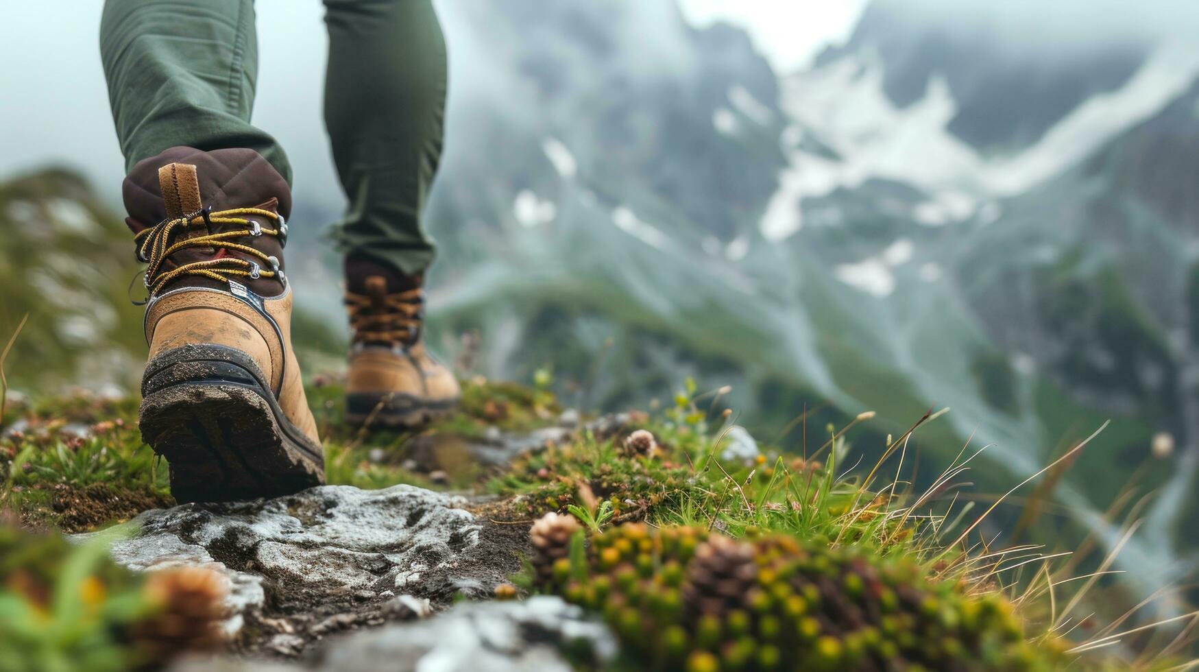 AI generated hiking advertisment background with copy space photo