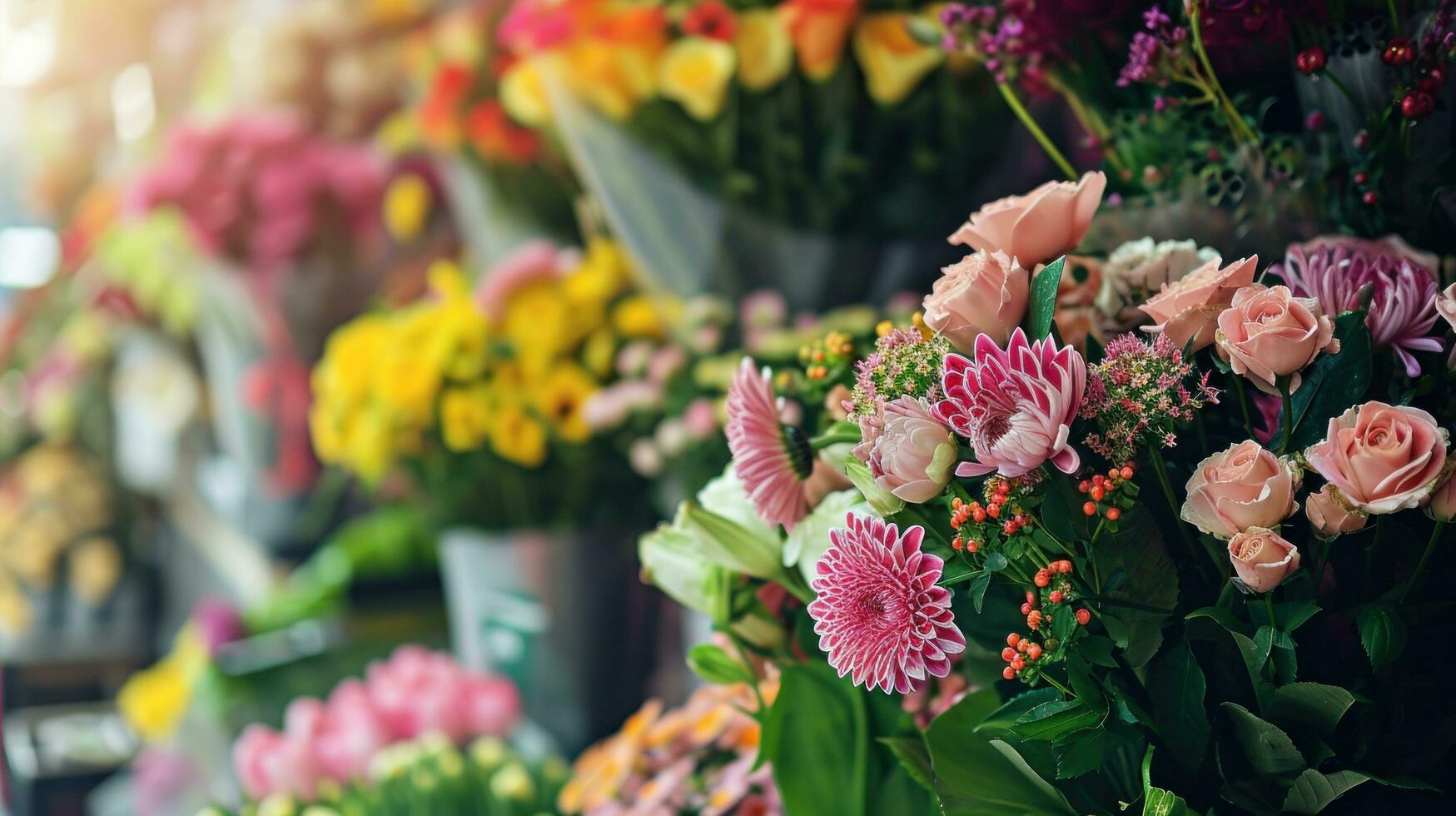 AI generated Florist advertisment background with copy space photo